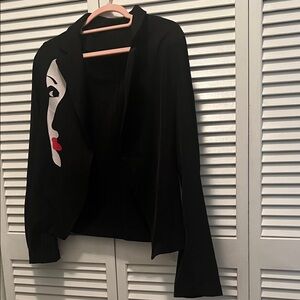 (0306) Black Blazer with Artistic Face Design